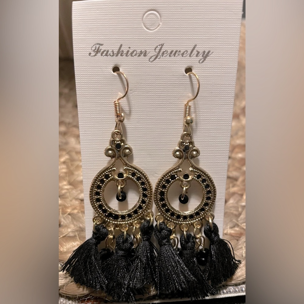 Bohemian Style Earrings Exquisite Alloy Tassels Drop Dangle Hook Earrings Black